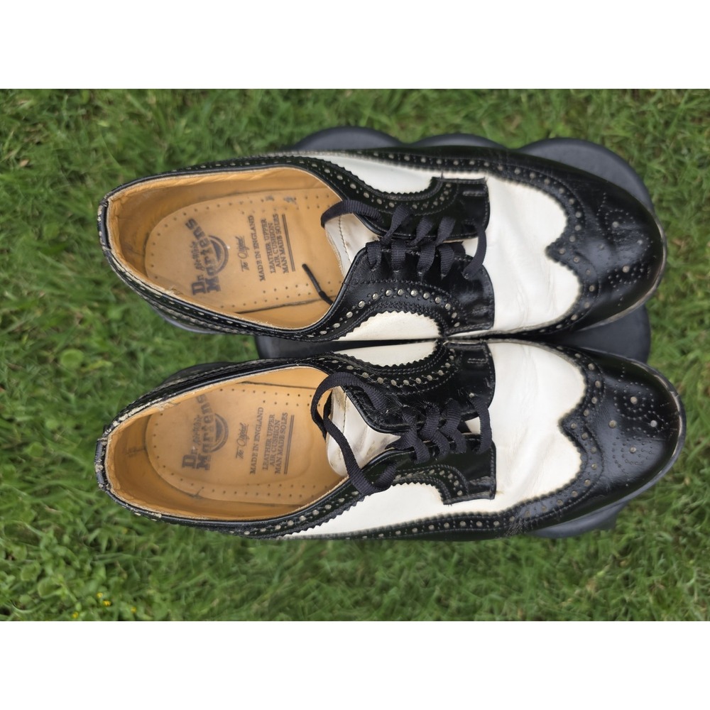 Dr. Martens 3989 Vintage Made in England Black White Wingtip Brogue Shoes - Picture 8 of 11